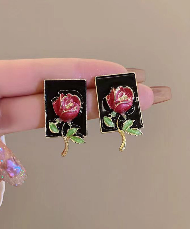 Regular Gold Sterling Silver Overgild Rose Drip glaze Stud Earring KX1049 Ada Fashion