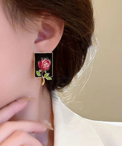 Regular Gold Sterling Silver Overgild Rose Drip glaze Stud Earring KX1049 Ada Fashion