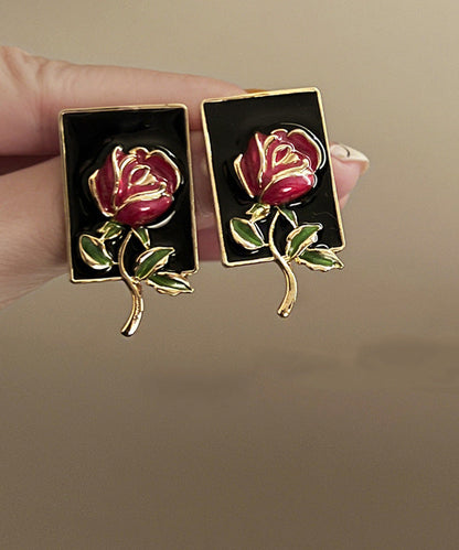 Regular Gold Sterling Silver Overgild Rose Drip glaze Stud Earring KX1049 Ada Fashion