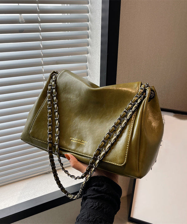 Regular Green Zippered Faux Leather Satchel Bag Handbag UU1068 Bag-BGS240527