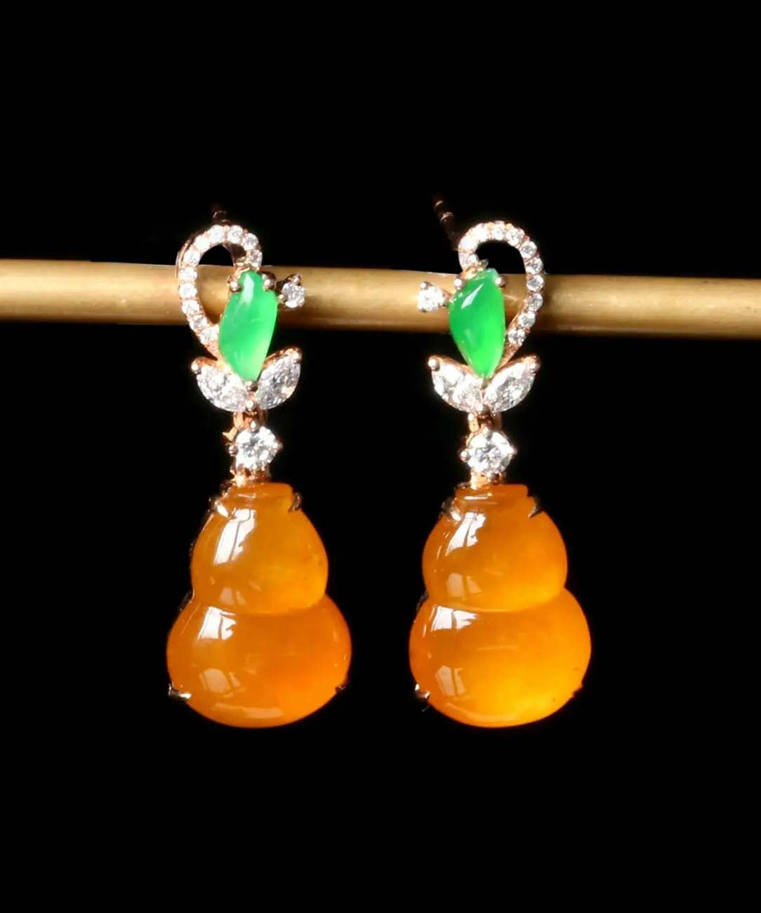 Regular Orange Sterling Silver Overgild Zircon Jade Gourd Drop Earrings AC1038 Genistyle Shop