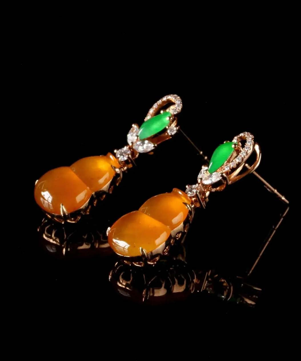 Regular Orange Sterling Silver Overgild Zircon Jade Gourd Drop Earrings AC1038 Genistyle Shop