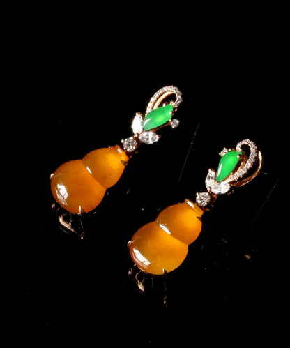 Regular Orange Sterling Silver Overgild Zircon Jade Gourd Drop Earrings AC1038 Genistyle Shop