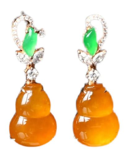 Regular Orange Sterling Silver Overgild Zircon Jade Gourd Drop Earrings AC1038 Genistyle Shop