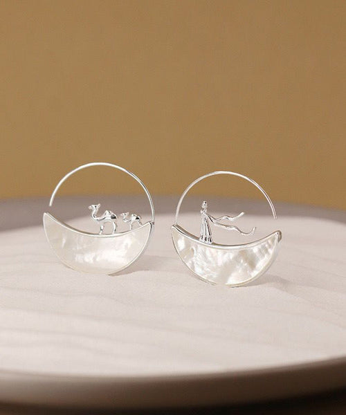 Regular Silk Sterling Silver Overgild Shell Asymmetrical Desig Hoop Earrings QQ001 JEW-EAR240811