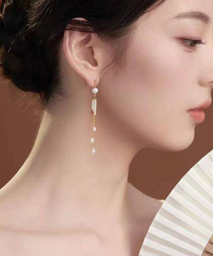 Regular White Sterling Silver Overgild Pearl Tassel Drop Earrings QI072 JEW-EAR240928