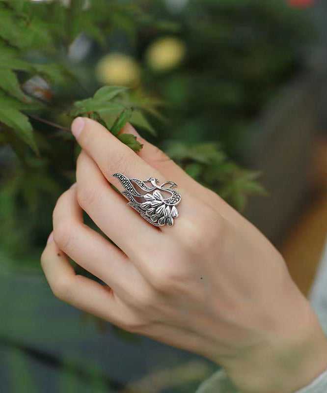 Out 925 Rings Silver Retro Hollow Peacock FashionChic