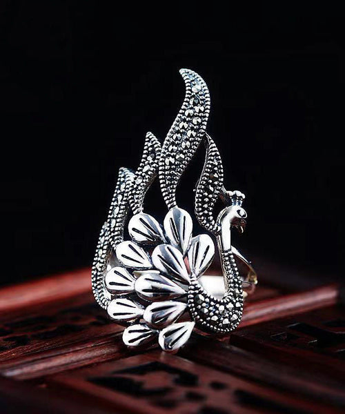 Out 925 Rings Silver Retro Hollow Peacock FashionChic
