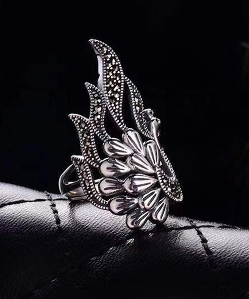 Out 925 Rings Silver Retro Hollow Peacock FashionChic