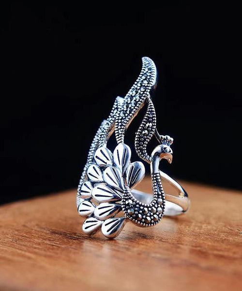 Out 925 Rings Silver Retro Hollow Peacock FashionChic