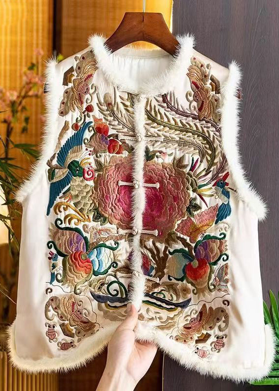 Retro Apricot Embroideried Patchwork Fine Cotton Filled Vest Sleeveless TQ014 ABC