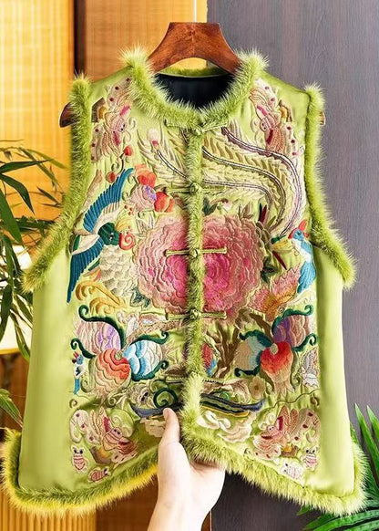 Retro Apricot Embroideried Patchwork Fine Cotton Filled Vest Sleeveless TQ014 ABC