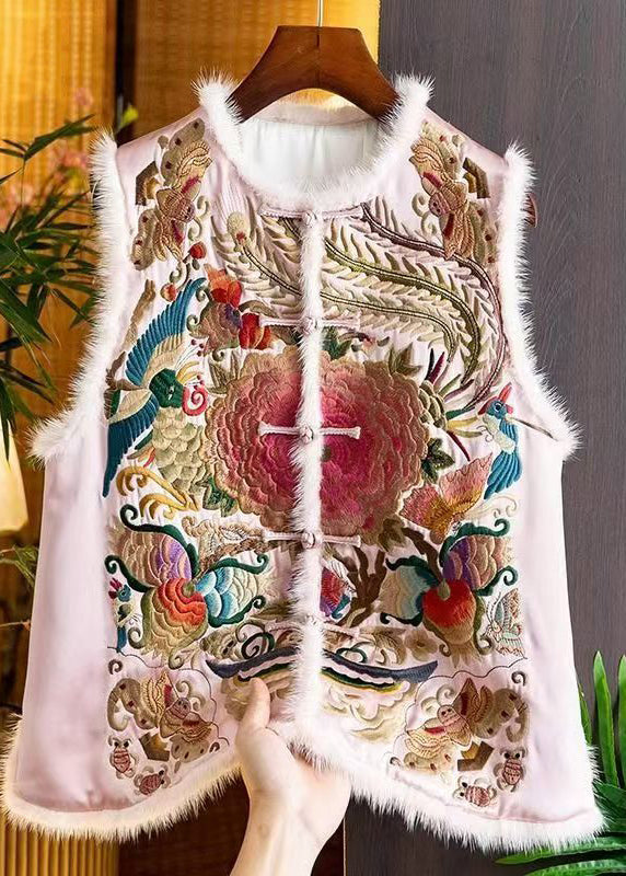 Retro Apricot Embroideried Patchwork Fine Cotton Filled Vest Sleeveless TQ014 ABC