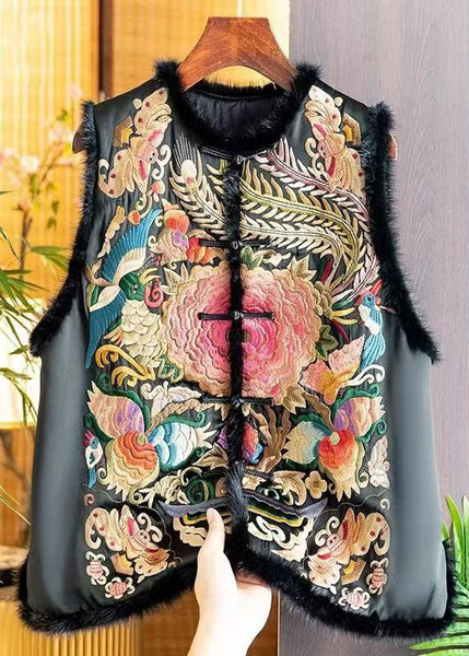 Retro Apricot Embroideried Patchwork Fine Cotton Filled Vest Sleeveless TQ014 ABC