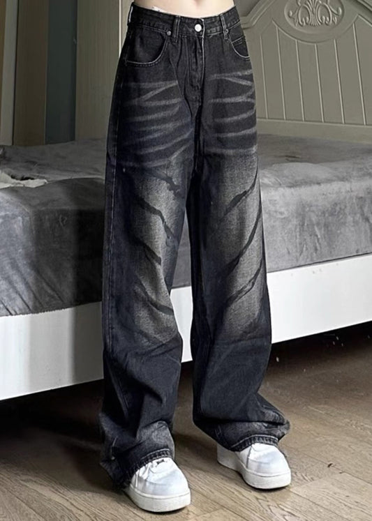 Retro Black High Wais Men Denim Wide Leg Pants SA064 Men-casual-MENP240726