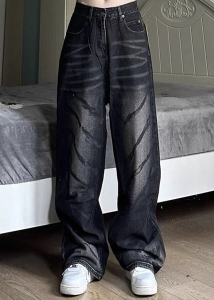 Retro Black High Wais Men Denim Wide Leg Pants SA064 Men-casual-MENP240726