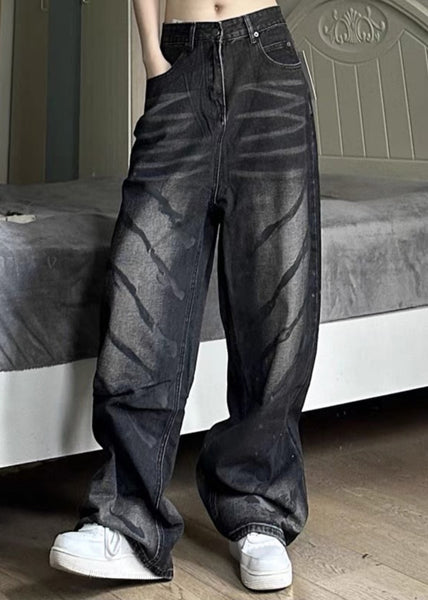 Retro Black High Wais Men Denim Wide Leg Pants SA064 Men-casual-MENP240726