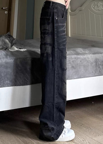 Retro Black High Wais Men Denim Wide Leg Pants SA064 Men-casual-MENP240726
