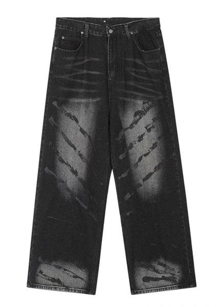 Retro Black High Wais Men Denim Wide Leg Pants SA064 Men-casual-MENP240726