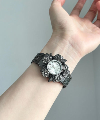 Retro Out Metal Floral Watches Black Hollow FashionChic