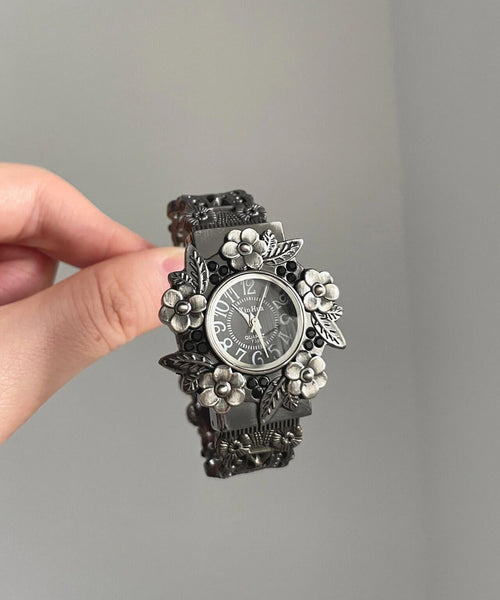 Retro Out Metal Floral Watches Black Hollow FashionChic