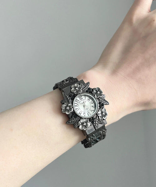Retro Out Metal Floral Watches Black Hollow FashionChic