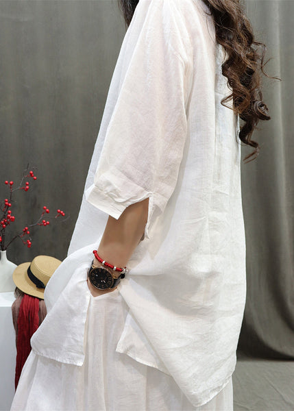 Retro Black O-Neck Embroidered Side Open Shirt Half Sleeve TR007 MZF-HTP240727