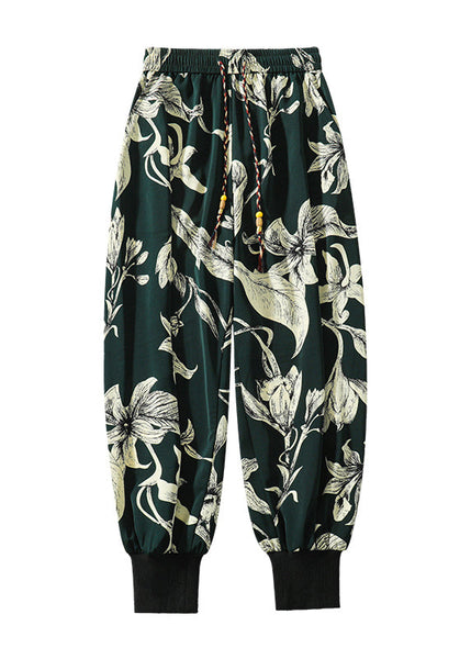 Retro Black Pockets Print Ice Silk Beam Pants Men Apparel Summer YT034 Men-Silk-MENP240721