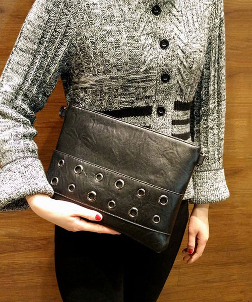 Retro Black Zippered Patchwork Faux Leather Shopping Bag UU1090 Bag-BGS240527