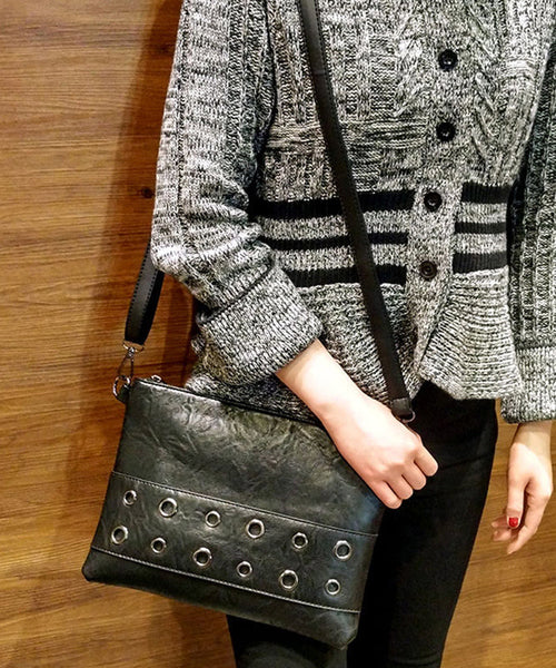 Retro Black Zippered Patchwork Faux Leather Shopping Bag UU1090 Bag-BGS240527