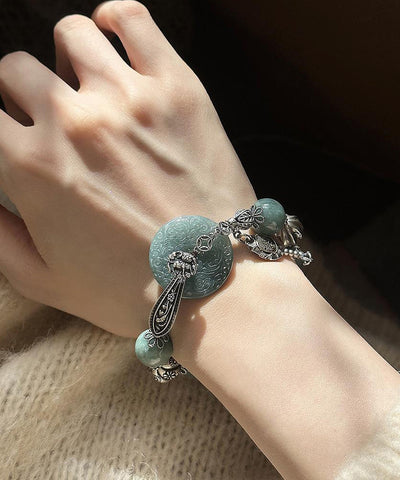 Sterling Charm Silver Butterfly Blackish Retro Green Jade FashionChic