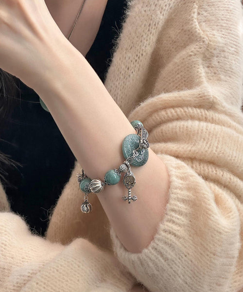 Sterling Charm Silver Butterfly Blackish Retro Green Jade FashionChic