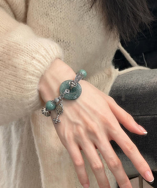 Sterling Charm Silver Butterfly Blackish Retro Green Jade FashionChic