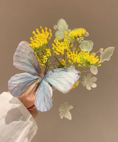 Butterfly Hairpin Alloy Blue Retro Floral FashionChic