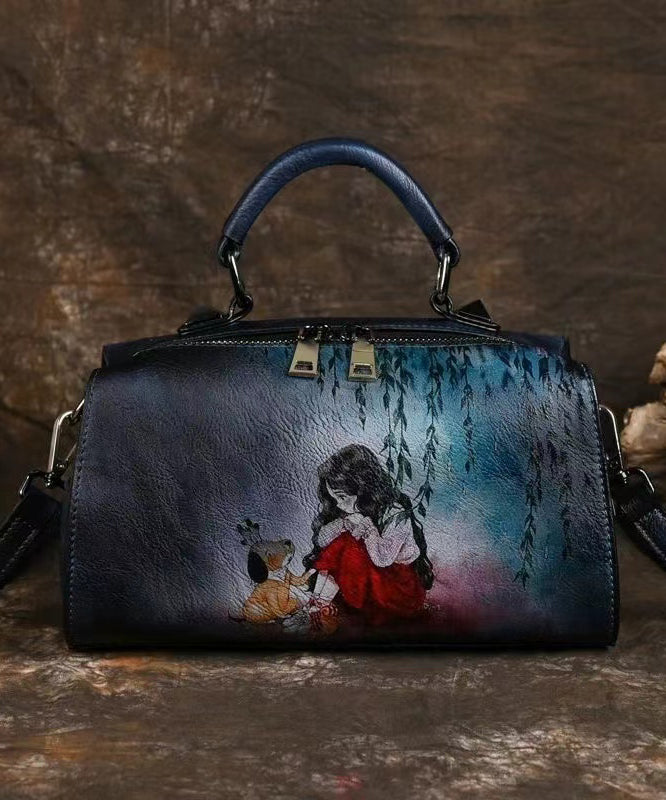 Retro Blue Black Hand Painted Versatile Handbag HJ1011 Ada Fashion