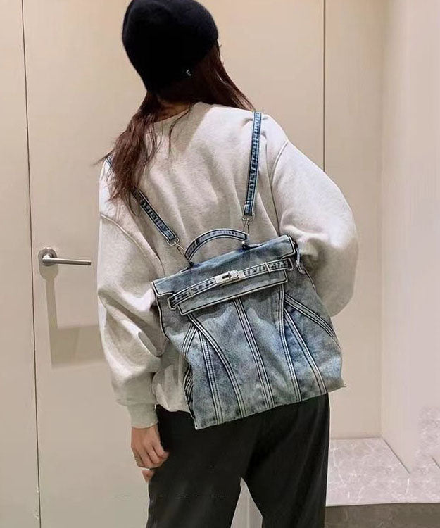 Retro Blue Large Capacity Solid Durable Denim Backpack GG076 Bag-BGS240606