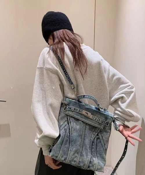 Retro Blue Large Capacity Solid Durable Denim Backpack GG076 Bag-BGS240606