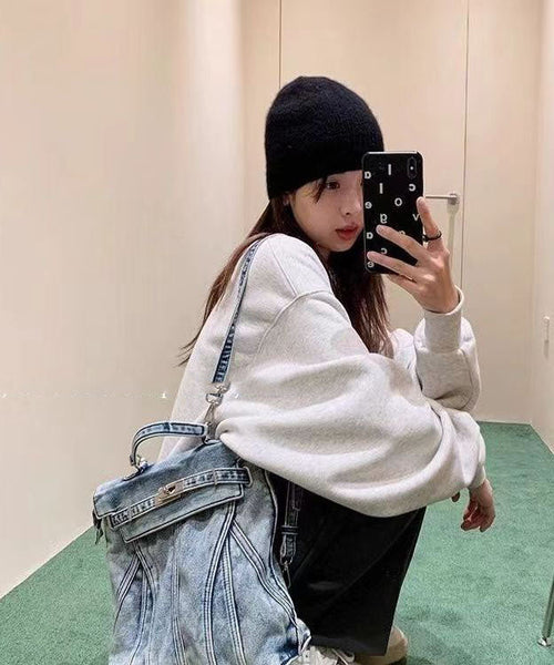 Retro Blue Large Capacity Solid Durable Denim Backpack GG076 Bag-BGS240606