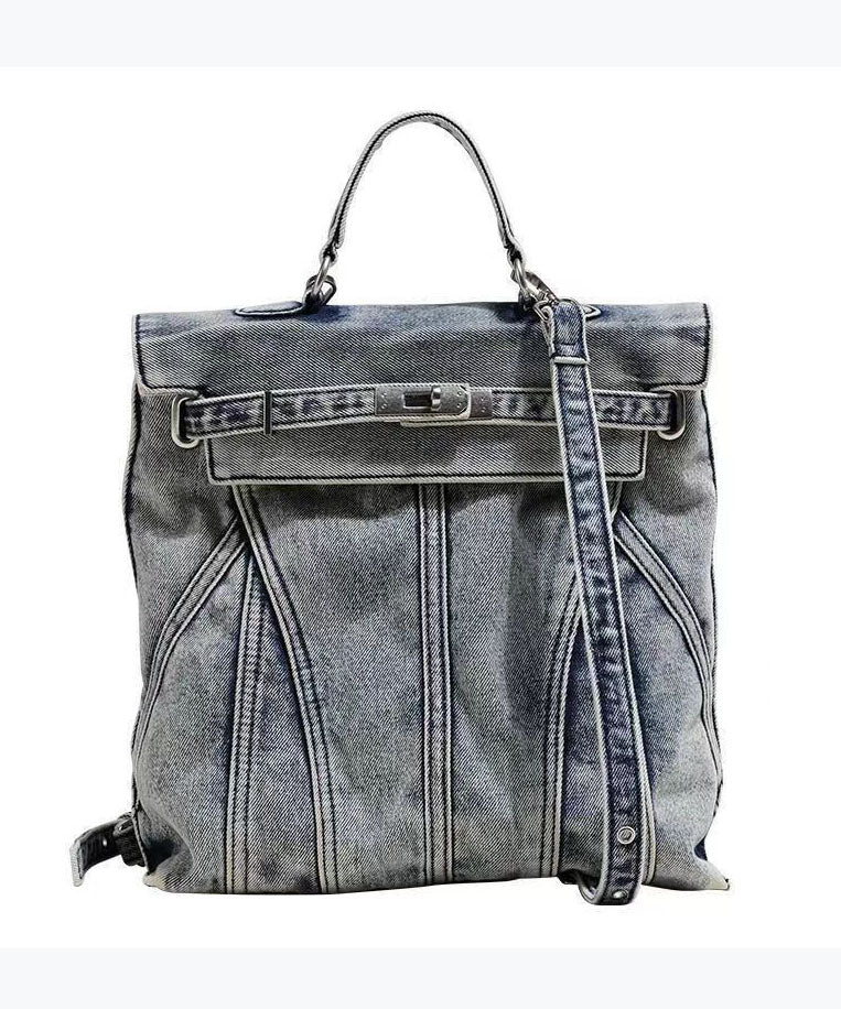 Retro Blue Large Capacity Solid Durable Denim Backpack GG076 Bag-BGS240606