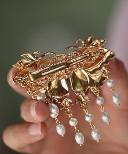 Retro Blue Sterling Silver Overgild Pearl Butterfly Tassel Hairpin TS009