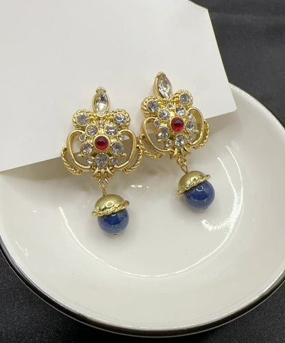 Retro Blue Sterling Silver Overgild Zircon Crystal Glass Drop Earrings GH1026 Ada Fashion