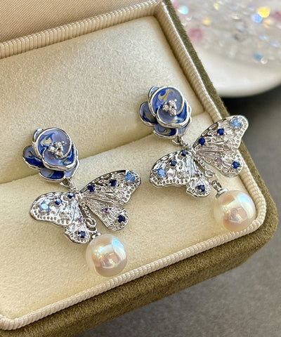 Silver Overgild Blue Zircon Crystal Retro Pearl Sterling FashionChic