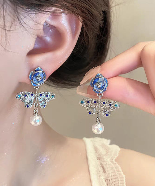 Silver Overgild Blue Zircon Crystal Retro Pearl Sterling FashionChic