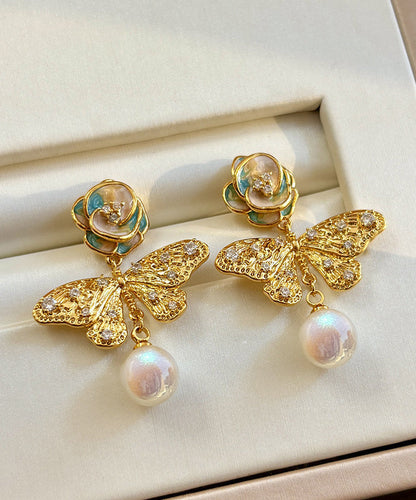Silver Overgild Blue Zircon Crystal Retro Pearl Sterling FashionChic