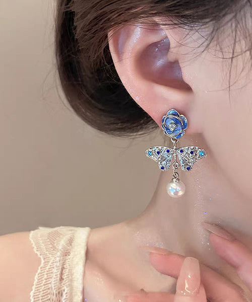 Silver Overgild Blue Zircon Crystal Retro Pearl Sterling FashionChic