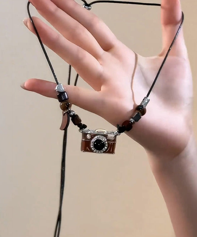 Resin Camera Drip Glaze Brown Leather Retro Overgild Copper FashionChic