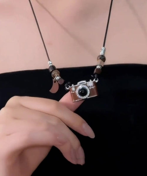 Resin Camera Drip Glaze Brown Leather Retro Overgild Copper FashionChic