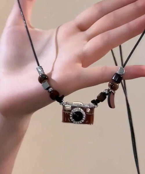 Resin Camera Drip Glaze Brown Leather Retro Overgild Copper FashionChic