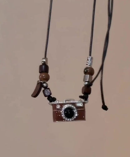 Resin Camera Drip Glaze Brown Leather Retro Overgild Copper FashionChic