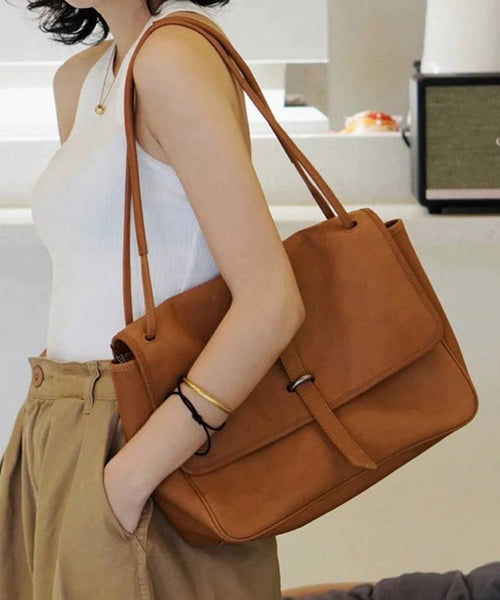 Retro Bag Durable Zipper Shoulder Brown Leather Solid FashionChic